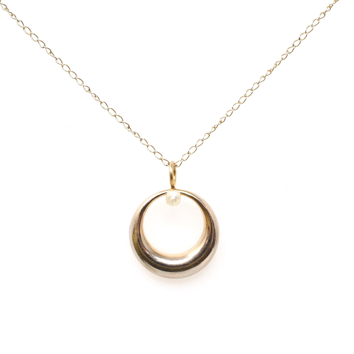 Antique Pearl Charm - Edwardian Era 14k Yellow Gold Cultured Seed Pearl Crescent Shape Pendant - Circa 1910s Era Fine Minimalist Jewelry