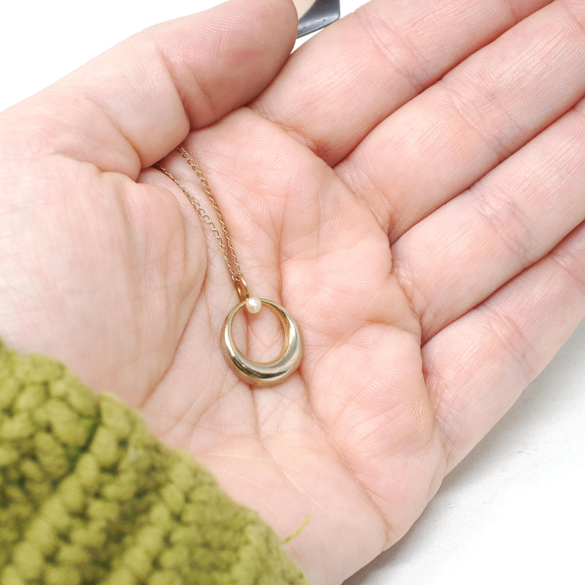 Antique Pearl Charm - Edwardian Era 14k Yellow Gold Cultured Seed Pearl Crescent Shape Pendant - Circa 1910s Era Fine Minimalist Jewelry