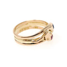 Antique Double Snake Ring - Edwardian Era 18k Gold Serpent Handmade Natural Blue Synthetic Pink Sapphire - Circa 1910s Size 8 Fine Jewelry