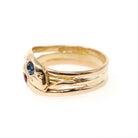 Antique Double Snake Ring - Edwardian Era 18k Gold Serpent Handmade Natural Blue Synthetic Pink Sapphire - Circa 1910s Size 8 Fine Jewelry
