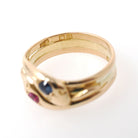 Antique Double Snake Ring - Edwardian Era 18k Gold Serpent Handmade Natural Blue Synthetic Pink Sapphire - Circa 1910s Size 8 Fine Jewelry