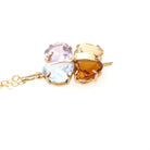 Multi Gemstone Charm - Contemporary 14k Yellow Gold Aquamarine Citrine & Amethyst Clover Necklace - Circa 1990s Era Fine Statement Jewelry