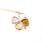 Multi Gemstone Charm - Contemporary 14k Yellow Gold Aquamarine Citrine & Amethyst Clover Necklace - Circa 1990s Era Fine Statement Jewelry
