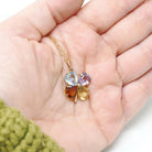 Multi Gemstone Charm - Contemporary 14k Yellow Gold Aquamarine Citrine & Amethyst Clover Necklace - Circa 1990s Era Fine Statement Jewelry