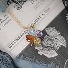 Multi Gemstone Charm - Contemporary 14k Yellow Gold Aquamarine Citrine & Amethyst Clover Necklace - Circa 1990s Era Fine Statement Jewelry