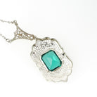 Art Deco Lavalier - Antique 14k White Gold Simulated Emerald Green Glass Necklace - Circa 1920s Era Filigree May Birthstone Fine Jewelry