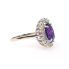 Amethyst Halo Ring - Contemporary 10k White Gold .80 CTW Diamond Accents Oval Gem - Circa 1990s Sz 8 1/2 February Birthstone Fine Jewelry