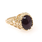 Star Ruby Ring - Contemporary 14k Yellow Gold Oval Cabochon Gemstones - Circa 1990s Era Size 5 1/4 July Birthstone Celestial Fine Jewelry
