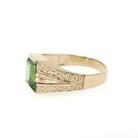 Spinel Triplet Ring - Modernist 10k Yellow Gold Green Synthetic Stone - Vintage Circa 1960s Era Size 7.25 Textured Style Fine Jewelry