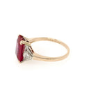 Created Ruby Ring - Retro 14k Yellow Gold Red Stone Natural Diamonds .04 CTW - Circa 1940s Size 6 1/4 Fine Two Tone July Birthstone Jewelry