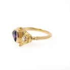 Amethyst & Diamond Ring - Contemporary 18k Yellow Gold Purple 1.00 CT Trillion Gem - Circa 2000s Size 6 1/4 February Birthstone Fine Jewelry