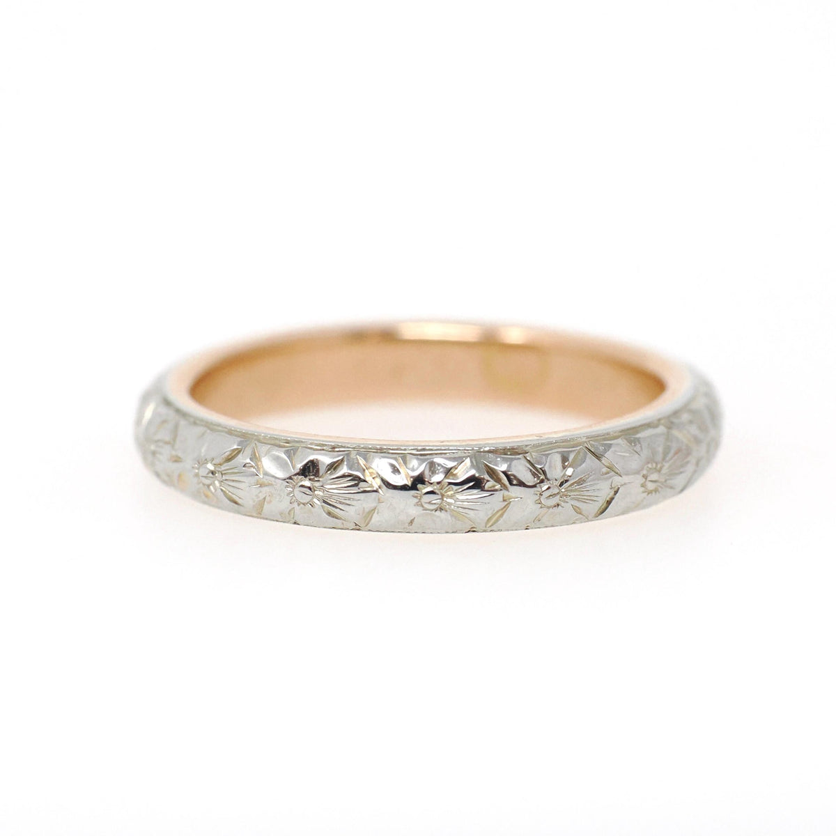 Vintage Flower Band - Art Deco 18k Rose & White Gold Orange Blossom Design Ring - Circa 1930s Era Size 7 Two Tone Fine Statement Jewelry