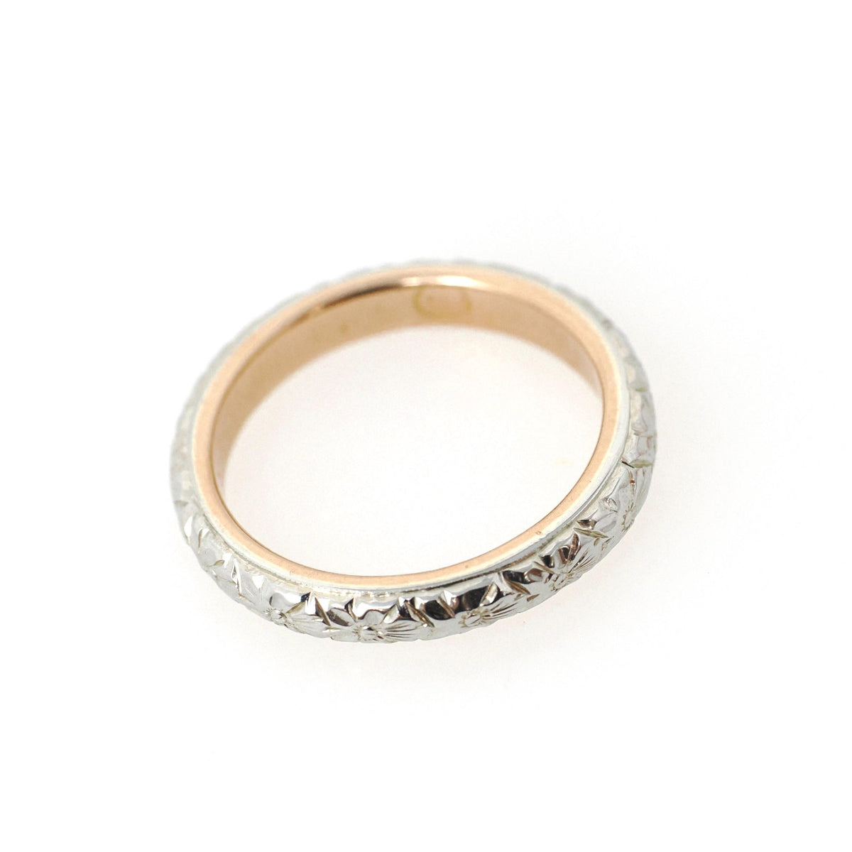 Vintage Flower Band - Art Deco 18k Rose & White Gold Orange Blossom Design Ring - Circa 1930s Era Size 7 Two Tone Fine Statement Jewelry