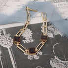 Vintage Glass Bracelet - Retro Gold Filled Square Cut Faceted Purple Glass Stones - Circa 1940s Era Gate Link Fold Over Clasp Jewelry