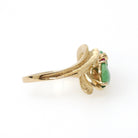 Jadeite & Ruby Ring - Modernist 14k Yellow Gold Natural Green Gemstone Created Ruby Bypass - Circa 1970s Era Size 5 1/4 Fine Jewelry