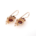 Natural Garnet Earrings - Contemporary 14k Yellow Gold Oval Round Faceted Red Gemstones - Circa 2000s Era January Birthstone Fine Jewelry