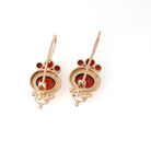 Natural Garnet Earrings - Contemporary 14k Yellow Gold Oval Round Faceted Red Gemstones - Circa 2000s Era January Birthstone Fine Jewelry