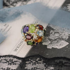 Multi-Gemstone Ring - Contemporary 14k Yellow Gold Natural Peridot Amethyst Citrine - Circa 2000's Size 6 Garnet Diamond Dome Jewelry