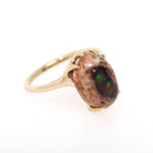 Boulder Opal Ring - Modernist 14k Yellow Gold Natural Play Of Color Gemstone - Circa 1970s Era Size 6 October Birthstone Fine Jewelry