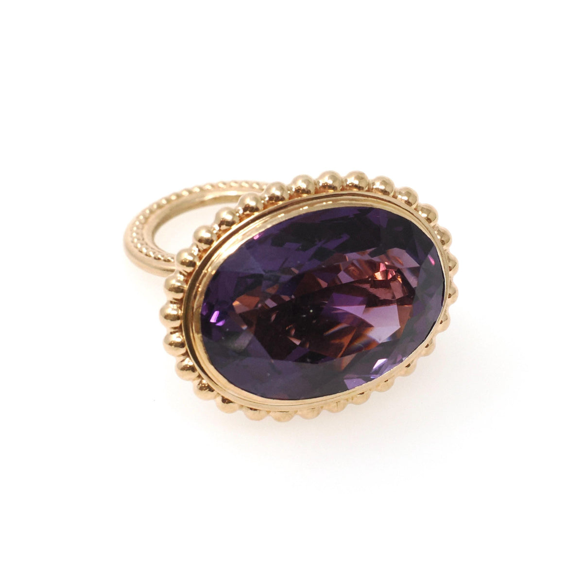 Antique Fob Pendant - Edwardian 14k Yellow Gold Natural Oval Faceted Amethyst Gem Pendant - Circa 1910s Era Fine February Birthstone Jewelry