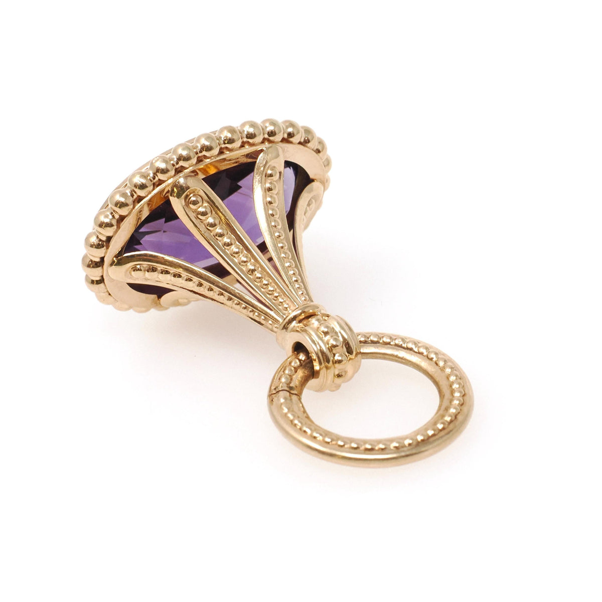 Antique Fob Pendant - Edwardian 14k Yellow Gold Natural Oval Faceted Amethyst Gem Pendant - Circa 1910s Era Fine February Birthstone Jewelry