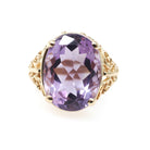 Amethyst Filigree Ring - Contemporary 10k Yellow Gold Oval Natural Purple Gemstone - Circa 2000s Size 8 February Birthstone Jewelry