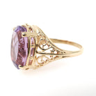 Amethyst Filigree Ring - Contemporary 10k Yellow Gold Oval Natural Purple Gemstone - Circa 2000s Size 8 February Birthstone Jewelry