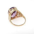 Amethyst Filigree Ring - Contemporary 10k Yellow Gold Oval Natural Purple Gemstone - Circa 2000s Size 8 February Birthstone Jewelry