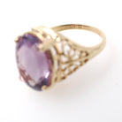 Amethyst Filigree Ring - Contemporary 10k Yellow Gold Oval Natural Purple Gemstone - Circa 2000s Size 8 February Birthstone Jewelry