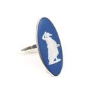 Vintage Wedgwood Ring - Modernist Sterling Silver Hygieia Cameo Dark Blue Jasperware - Hallmarked 1976 Size 7 1/4 London England Jewelry