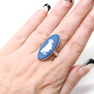 Vintage Wedgwood Ring - Modernist Sterling Silver Hygieia Cameo Dark Blue Jasperware - Hallmarked 1976 Size 7 1/4 London England Jewelry