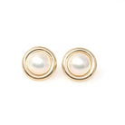 Mabe Pearl Earrings - Contemporary 14k Yellow Gold Round Bezel Omega Back Statement Studs - Circa 1990s Era June Birthstone Fine Jewelry