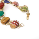 Vintage Scarab Bracelet - 14k Gold Filled Carved Natural Banded Agate Rhodonite Unakite Gems - Circa 1960s Era Egyptian Revival Jewelry