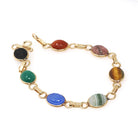 Vintage Scarab Bracelet - Modernist 14k & 10k Yellow Gold Oval Carved Natural Gemstones - Circa 1960s Egyptian Revival Style Fine Jewelry