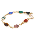 Vintage Scarab Bracelet - Modernist 14k & 10k Yellow Gold Oval Carved Natural Gemstones - Circa 1960s Egyptian Revival Style Fine Jewelry