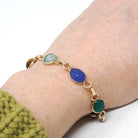 Vintage Scarab Bracelet - Modernist 14k & 10k Yellow Gold Oval Carved Natural Gemstones - Circa 1960s Egyptian Revival Style Fine Jewelry