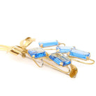 Vintage Bouquet Brooch - Retro Gold Wash On Sterling Silver Blue Glass Spray Pin - Circa 1940s Era Bow Leaf Motif Fashion Accessory Jewelry