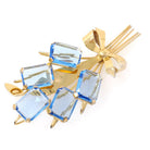 Vintage Bouquet Brooch - Retro Gold Wash On Sterling Silver Blue Glass Spray Pin - Circa 1940s Era Bow Leaf Motif Fashion Accessory Jewelry
