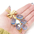 Vintage Bouquet Brooch - Retro Gold Wash On Sterling Silver Blue Glass Spray Pin - Circa 1940s Era Bow Leaf Motif Fashion Accessory Jewelry