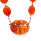 Art Deco Necklace - Vintage Sterling Silver Natural Carved Carnelian Gems Glass Bead Strand - Circa 1930s Era Fashion Accessory Jewelry
