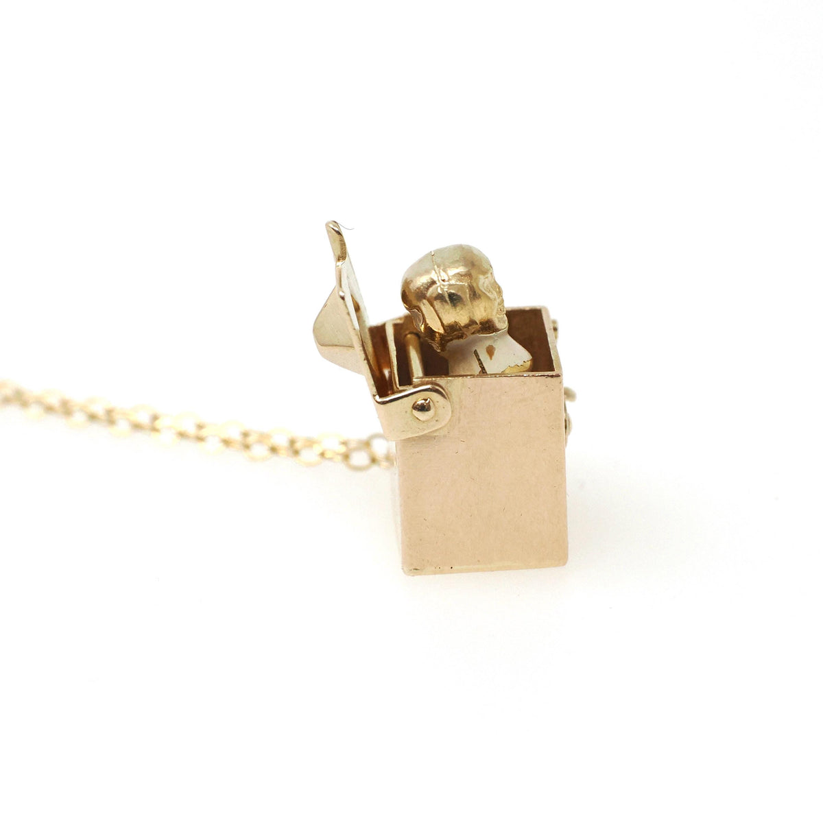 Jack-in-the-Box Charm - Mid Century 14k Yellow Gold Spring Pendant Toy Clown Charm Necklace - Circa 1950s Era Kinetic Fine Jewelry