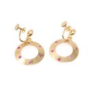 Screwback Ruby Earrings - Modernist 14k Yellow Gold .84 TW Natural Gems Open Circle Dangle Drops - Circa 1970s July Birthstone Fine Jewelry