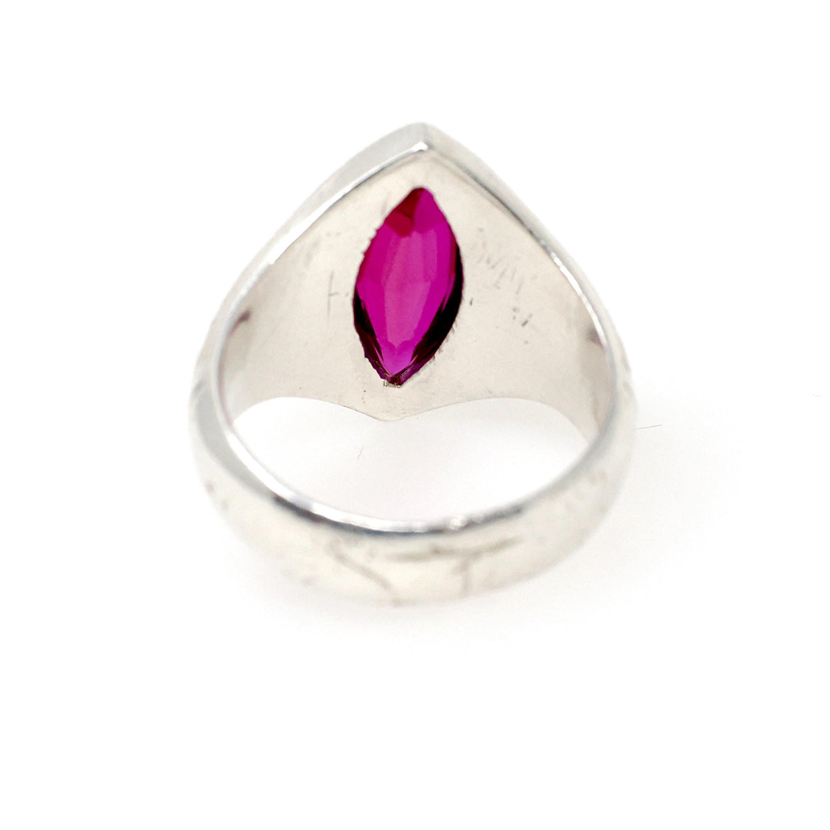 Created Ruby Ring - Vintage Art Deco Silver Marquise Cut 4.00 CT Statement Navetted Shield - Circa 1930s Size 11 1/2 July Birthstone Jewelry