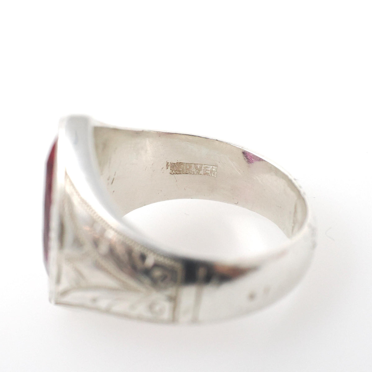 Created Ruby Ring - Vintage Art Deco Silver Marquise Cut 4.00 CT Statement Navetted Shield - Circa 1930s Size 11 1/2 July Birthstone Jewelry