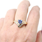 Tanzanite & Diamond Ring - Contemporary 14k Yellow Gold Triangular Mixed Cut .81 CT Gem - Estate 1990s Size 7 1/4 Baguette Fine Jewelry