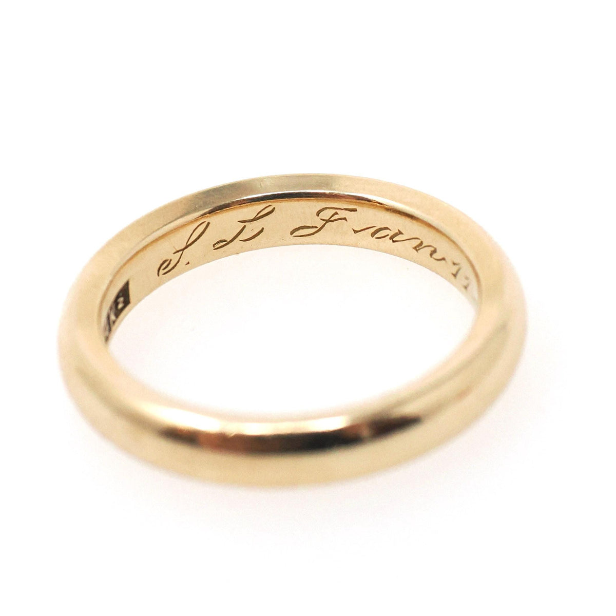 Dated 1919 Wedding Band - Edwardian Era 14k Yellow Gold 3.6 MM Domed Ring - Antique Hand Engraved Initials Size 6 3/4 Fine Bridal Jewelry