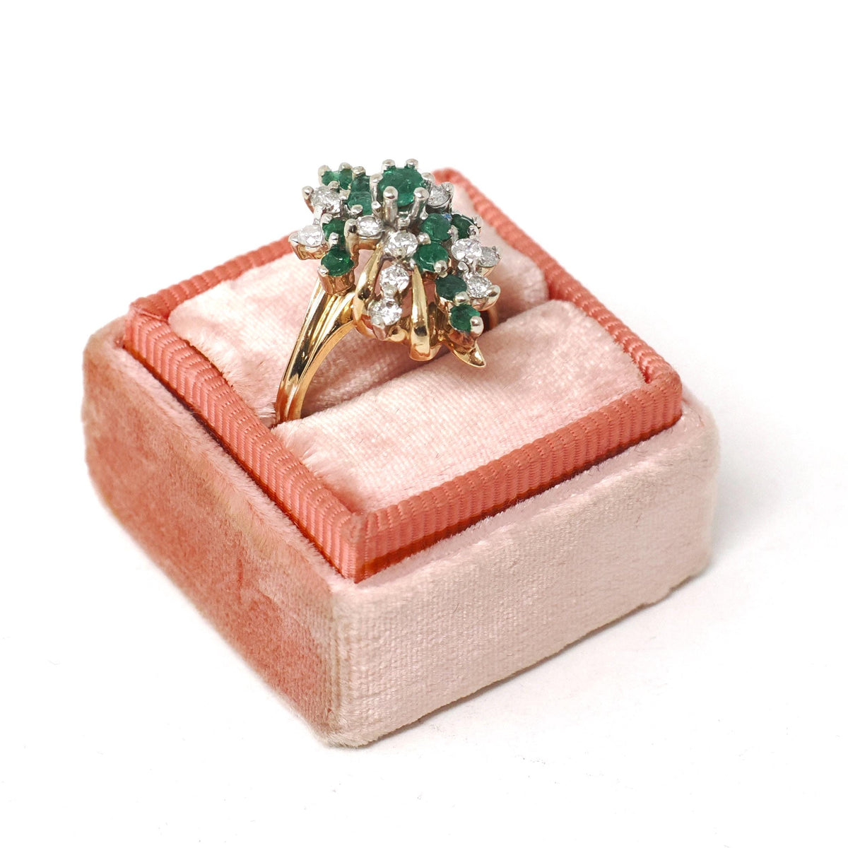 Emerald & Diamond Ring - Vintage 14k Yellow And White Gold Bypass Navette Shield - Bold Gold 1980s Era Size 5.25 May Birthstone Fine Jewelry