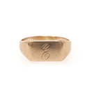 Letter "E" Ring - Retro 10k Yellow Gold Monogrammed Engraved Script Initial Signet - Circa 1940s Era Size 6 Personal Fine Pinky Midi Jewelry