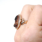 Antique Cameo Ring - Victorian 14k Rosy Yellow Gold Carved Brown Sardonyx Gem - Circa 1890s Era Size 6 1/4 Feminine Profile Fine Jewelry