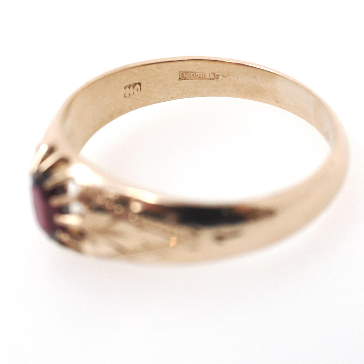 Edwardian Belcher Ring - Antique 8k Yellow Gold Red Garnet Gemstone - Circa 1900s Size 12 Solitaire Unisex Fine January Birthstone Jewelry
